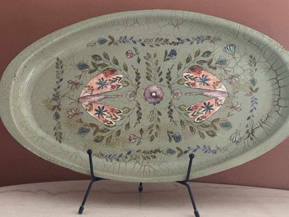 Upcycled Metal Tray Butterfly Floral Cottagecore Decor 18x10